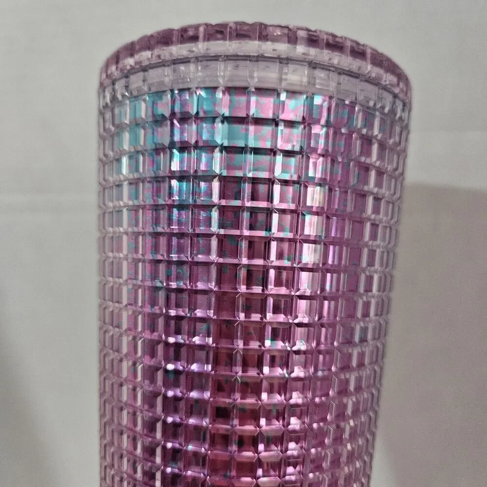 Starbucks Pink Blue Grid Disco Holiday 2020 Venti Cup Tumbler 24oz No Straw